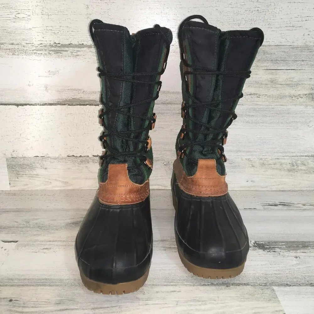 Eddie Bauer Duck Waterproof Snow Winter Boot Mens 8 Green Blue Leather Sherpa